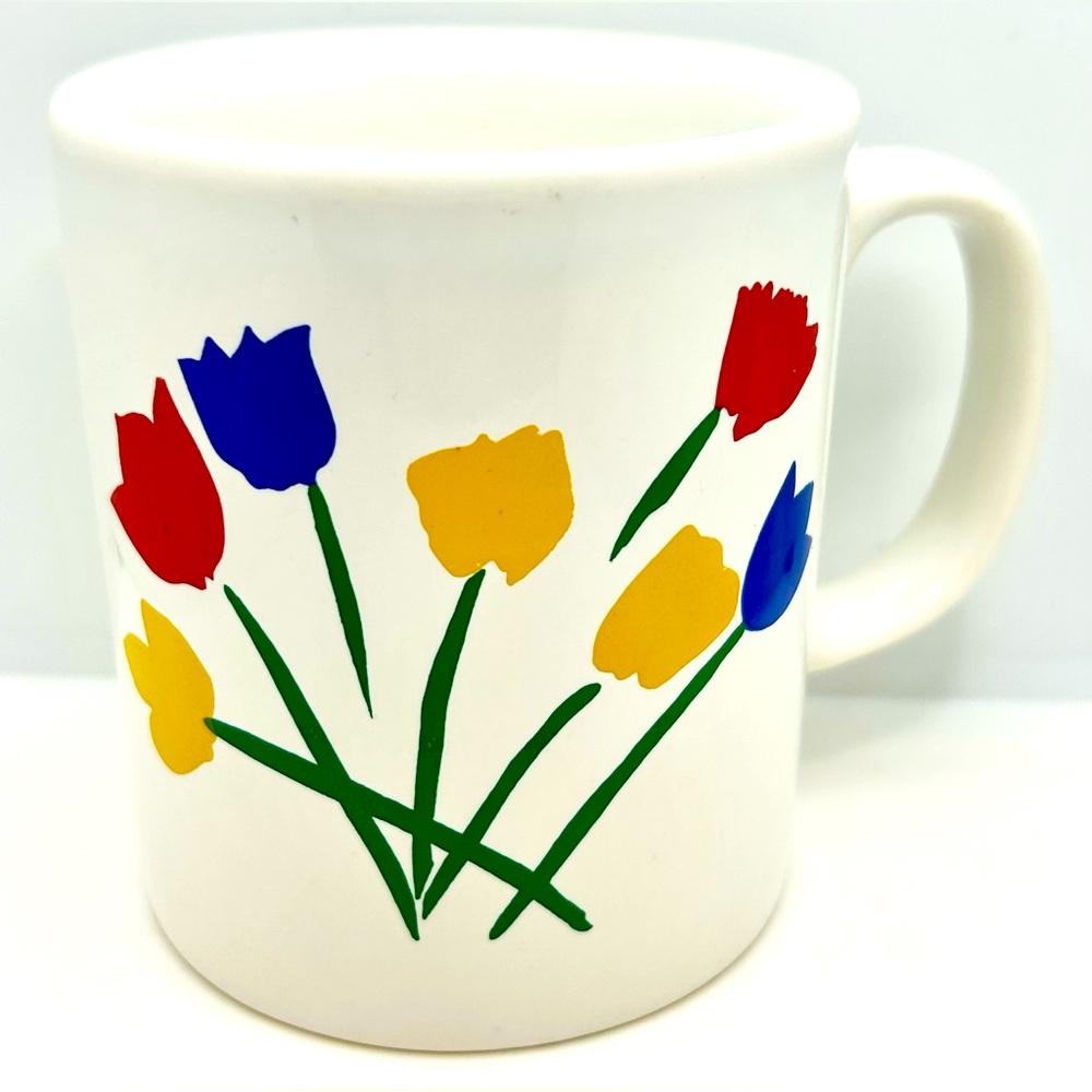 Vintage Red, Blue, & Yellow Tulips Colorful Coffee Tea Cup Mug Coloroll England